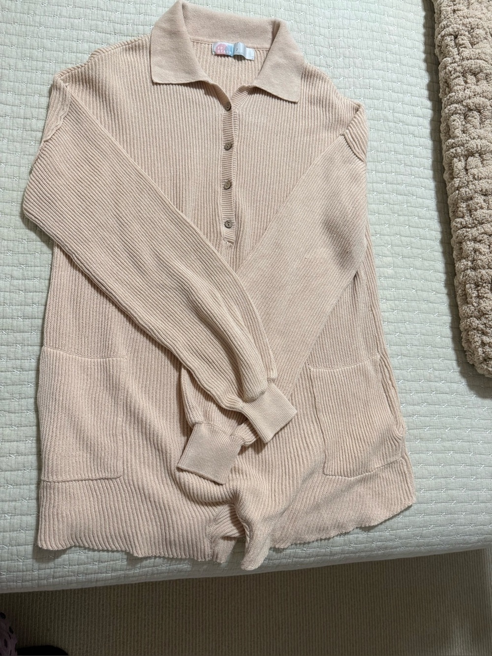 Soft Knit Collar Button-Front Sweater in Blush